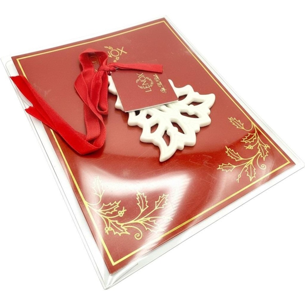 Lenox Pierced Tree Charm Ornament – Ivory China with Red Ribbon, NIB